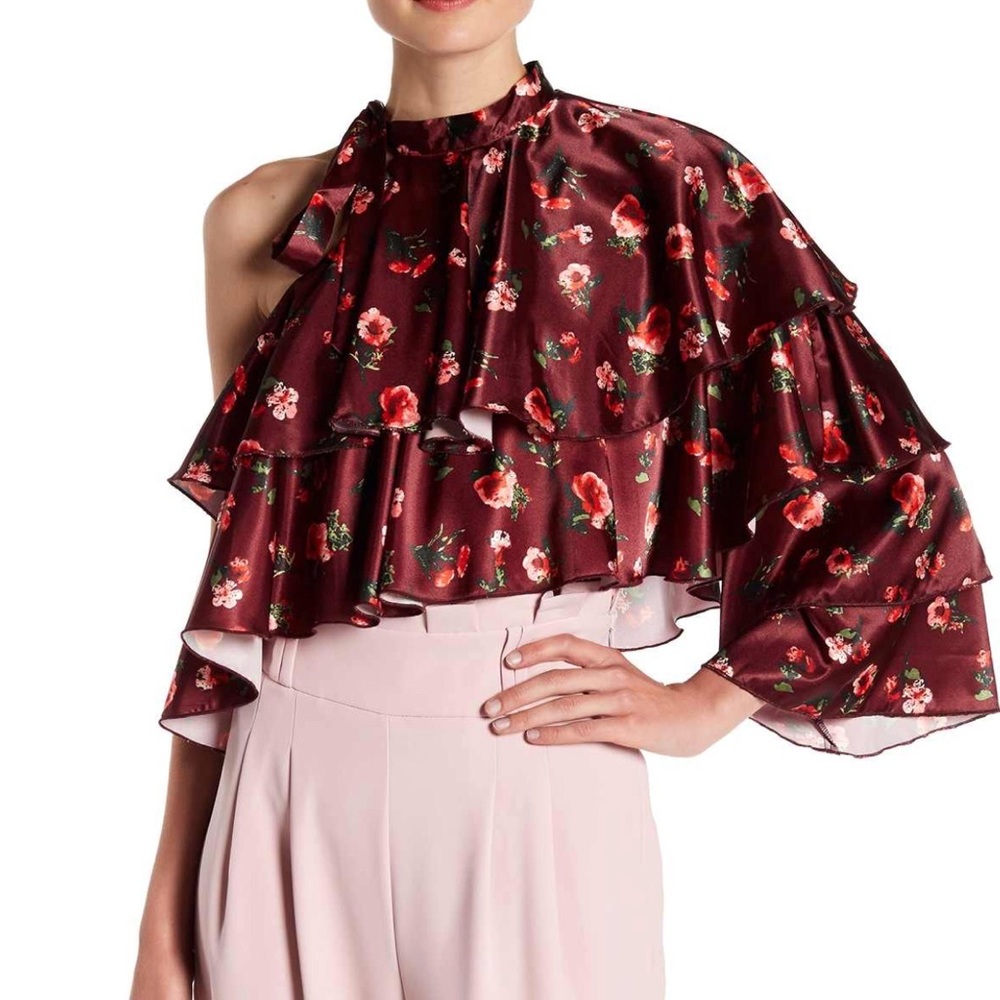 Lea & Viola one shoulder top ruffled tiered blouse